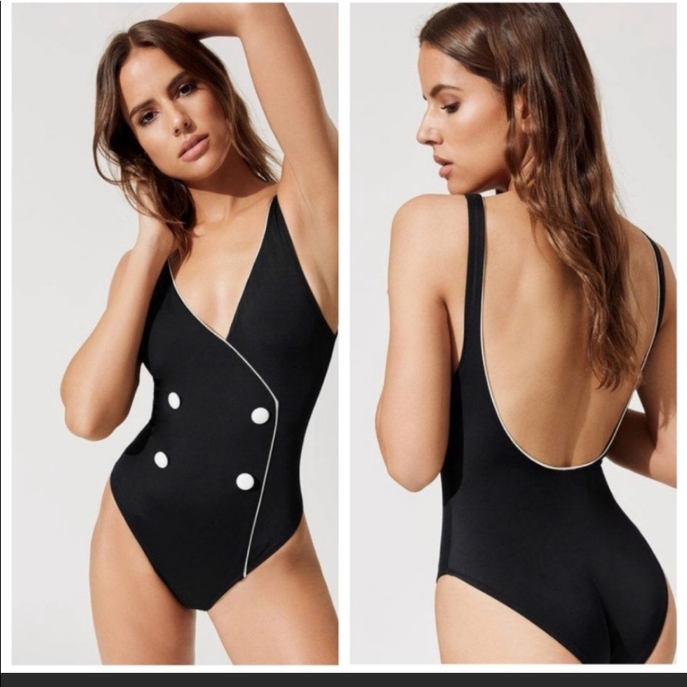 SOLID & STRIPED Juliette Black &Cream Bathing suit